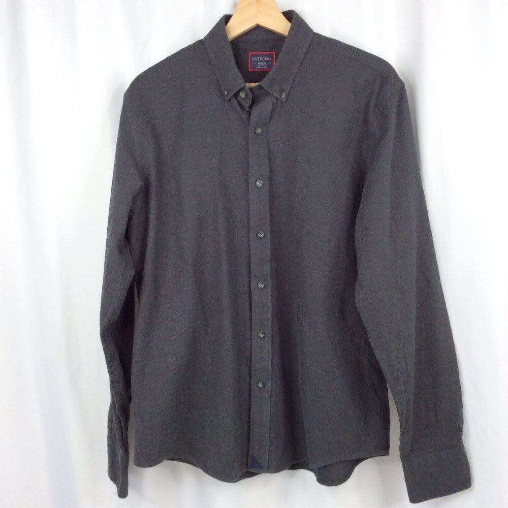 Untuckit Men's Plaid Shirt Size Medium Dark Gray Long Sleeve Button Down